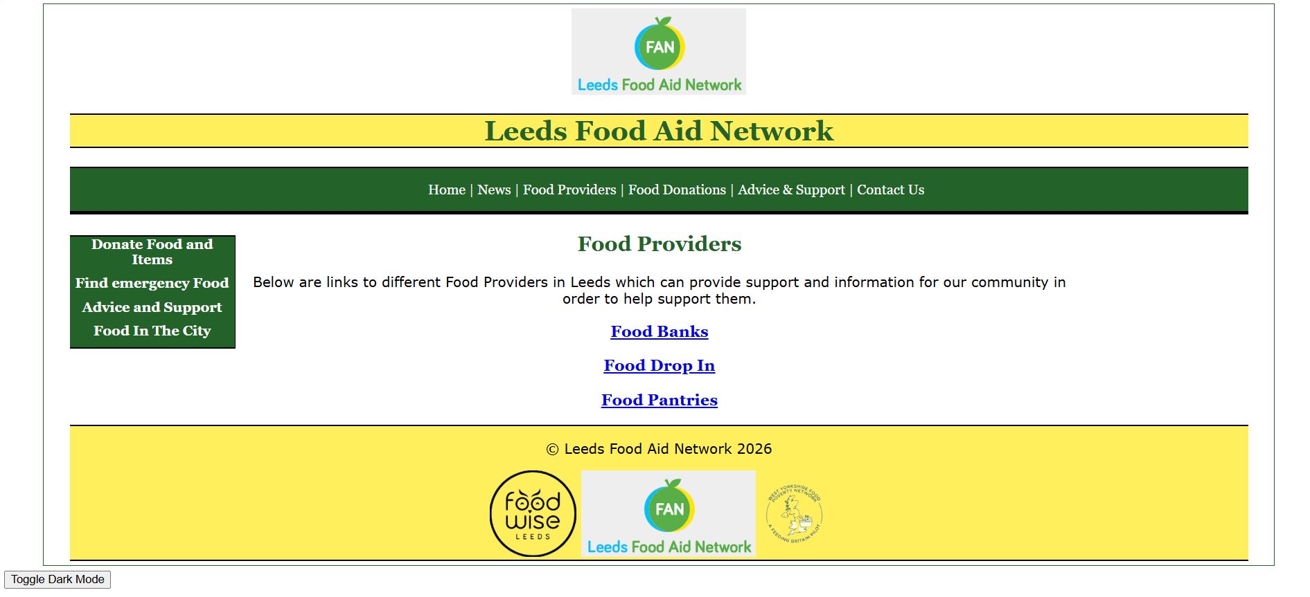 this is an image of my website redesign for Leeds Food Aid